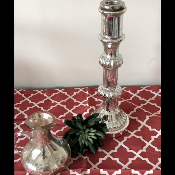 Pottery Barn Mercury Glass Vase & Candlestick